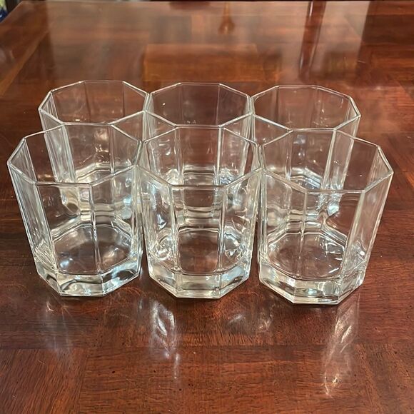 10 oz Luminarc Octime Clear Double Old Fashioned Glass 4" France 6 Octagonal - Picture 1 of 7